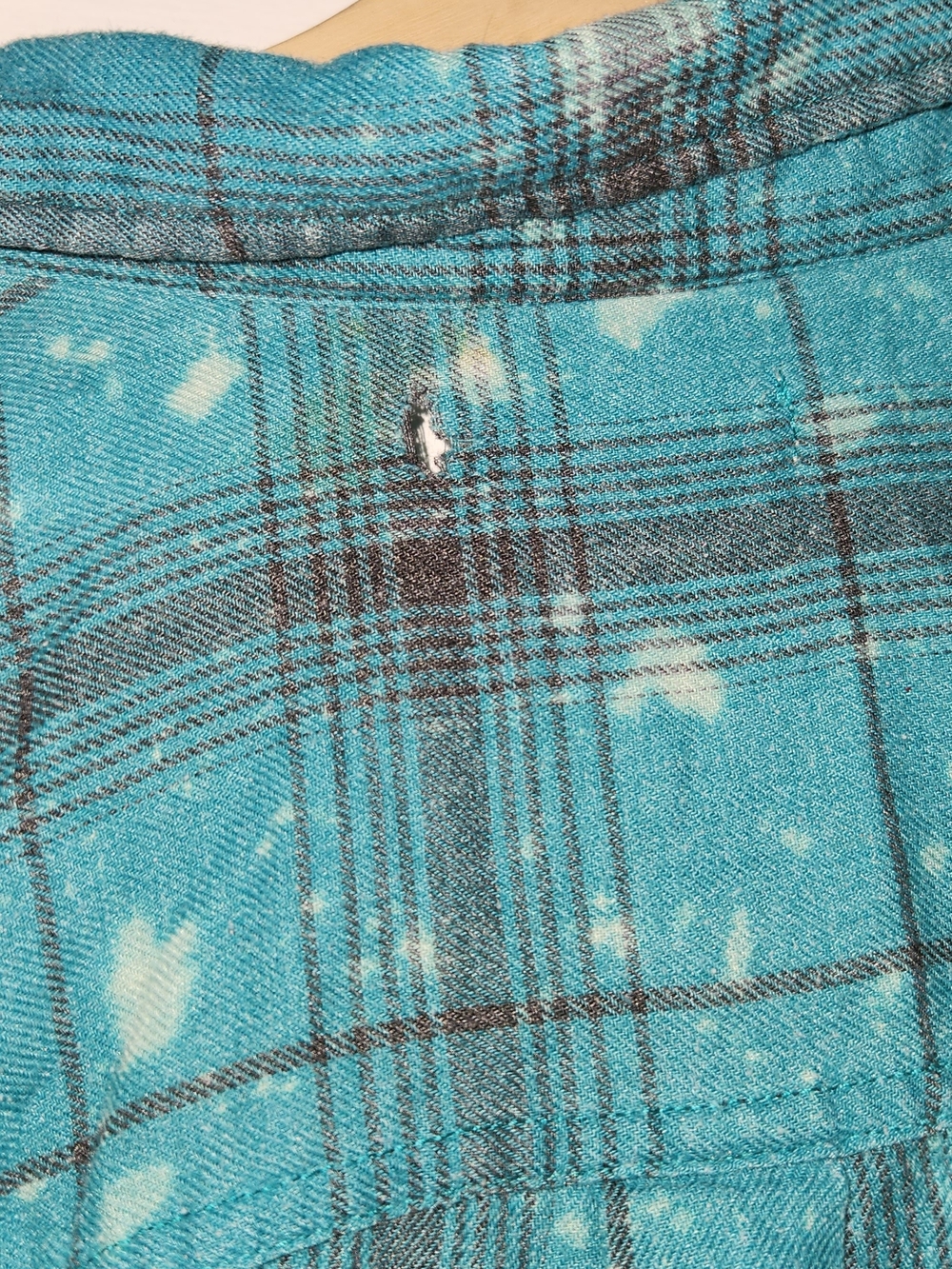 Hollister Teal Plaid Button-Up Shirt with Bleach Splatter - Picture 4 of 4